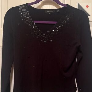 BCBGMaxAzria Black Sequin Embellished Blouse